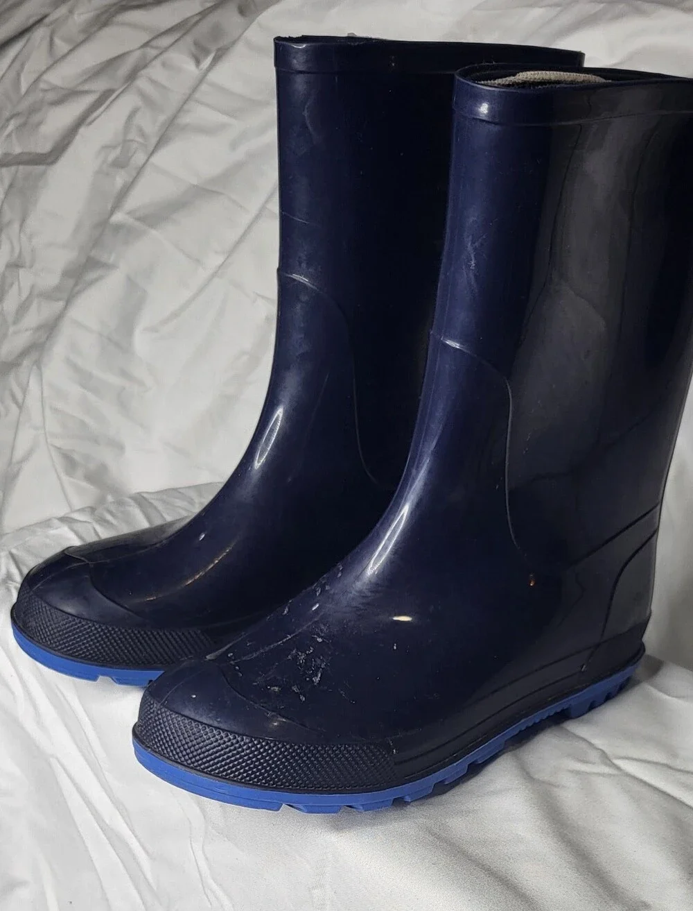 Navy Blue Rain Boots with Bright Blue Soles